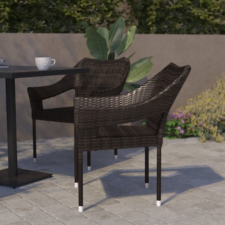 Flash Furniture Espresso PE Rattan Wicker Patio Dining Chair, 2PK 2-TT-TT02-ESP-GG